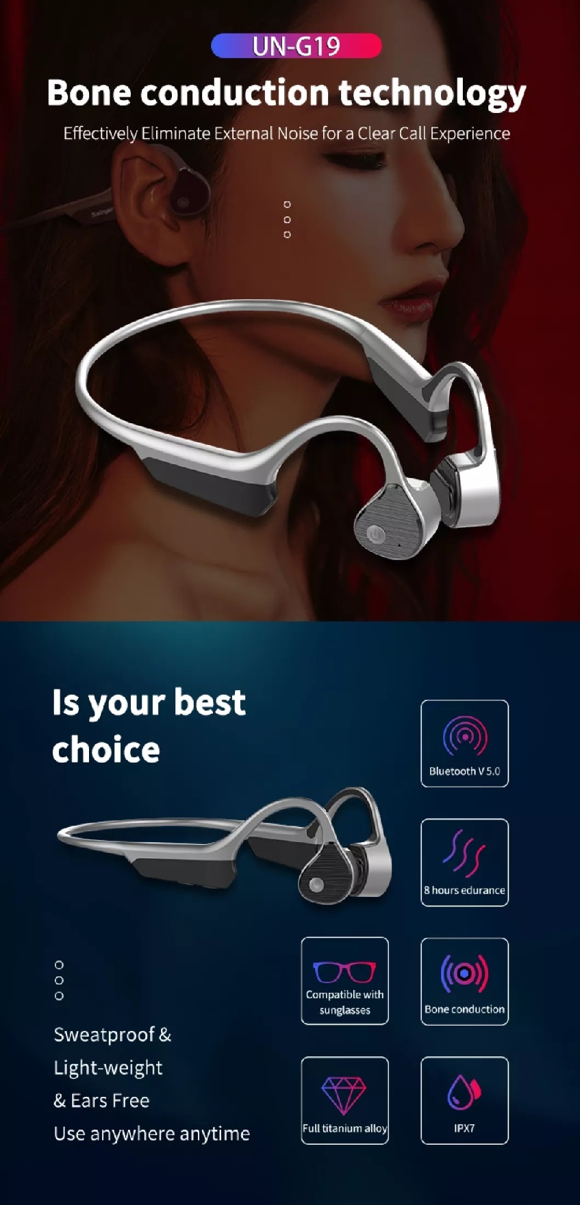 Bone Conduction Bluetooth Headphone open-Ear Headset